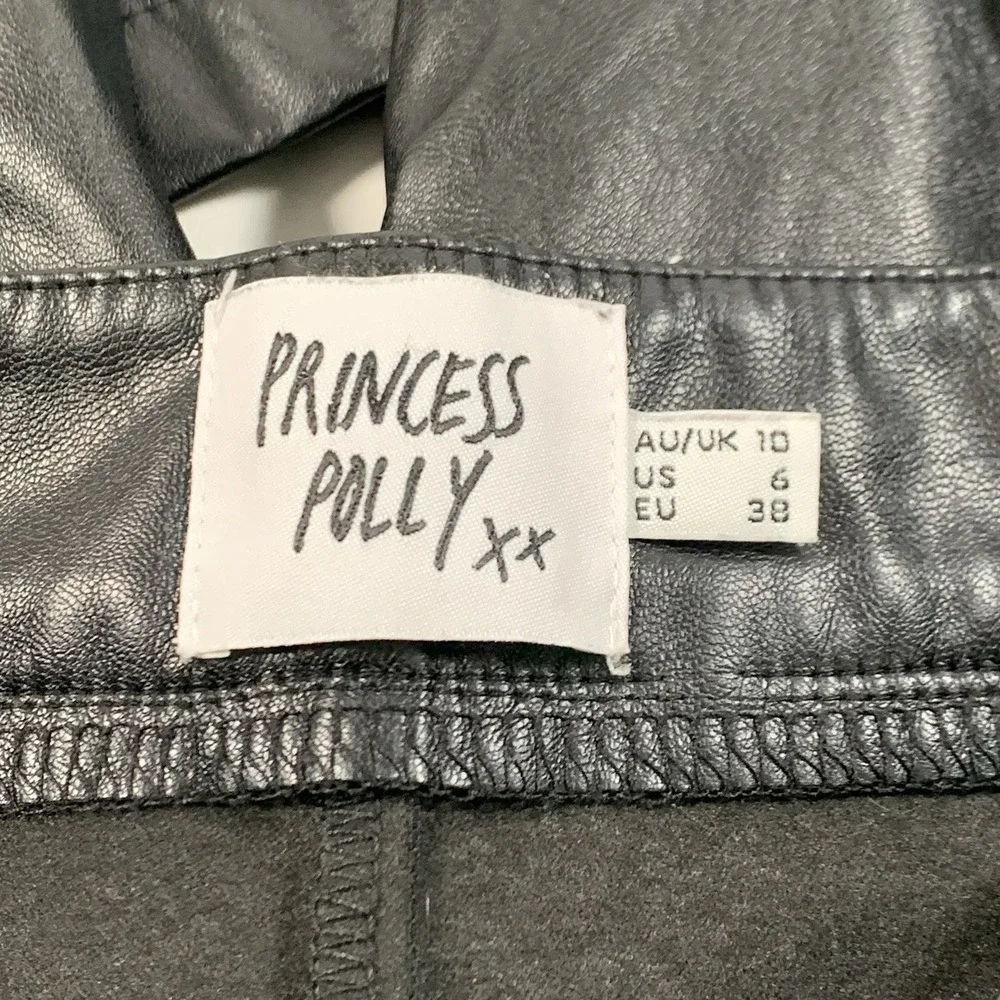 Princess Polly Size 6 Black Faux Leather High Waisted Side Zip Wide‎ Leg Pants